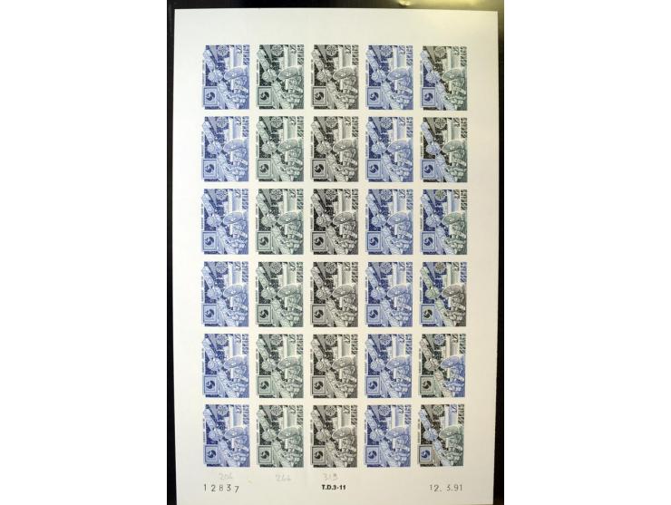 1962/91, ungezähnte Farbprobedrucke in kompletten Bogen, nur komplette CEPT-Ausgaben, postfrisch, 2 Stück mit Stempel des Pos