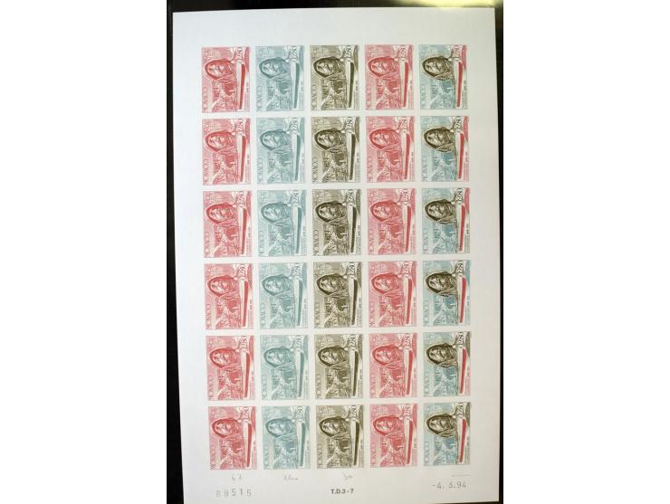 1962/91, ungezähnte Farbprobedrucke in kompletten Bogen, nur komplette CEPT-Ausgaben, postfrisch, 2 Stück mit Stempel des Pos