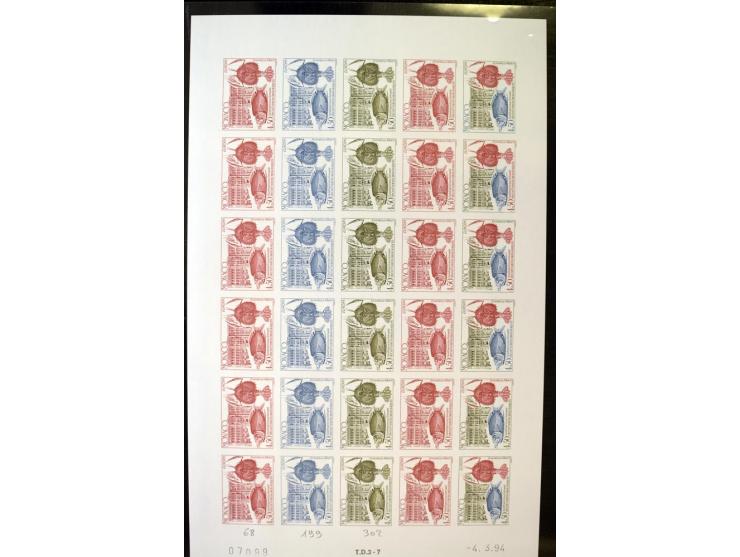1962/91, ungezähnte Farbprobedrucke in kompletten Bogen, nur komplette CEPT-Ausgaben, postfrisch, 2 Stück mit Stempel des Pos