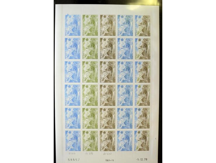 1962/91, ungezähnte Farbprobedrucke in kompletten Bogen, nur komplette CEPT-Ausgaben, postfrisch, 2 Stück mit Stempel des Pos