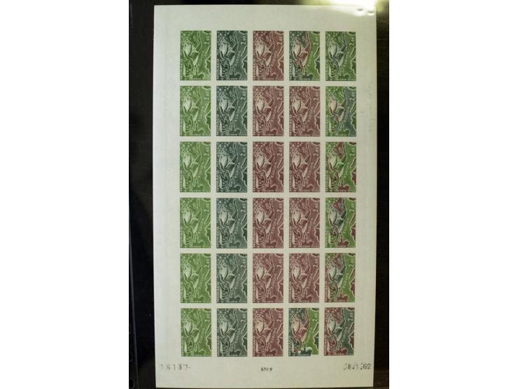 1962/91, ungezähnte Farbprobedrucke in kompletten Bogen, nur komplette CEPT-Ausgaben, postfrisch, 2 Stück mit Stempel des Pos