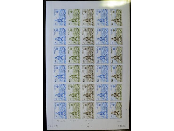 1962/91, ungezähnte Farbprobedrucke in kompletten Bogen, nur komplette CEPT-Ausgaben, postfrisch, 2 Stück mit Stempel des Pos