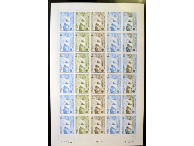 1962/91, ungezähnte Farbprobedrucke in kompletten Bogen, nur komplette CEPT-Ausgaben, postfrisch, 2 Stück mit Stempel des Pos