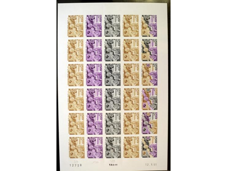 1962/91, ungezähnte Farbprobedrucke in kompletten Bogen, nur komplette CEPT-Ausgaben, postfrisch, 2 Stück mit Stempel des Pos