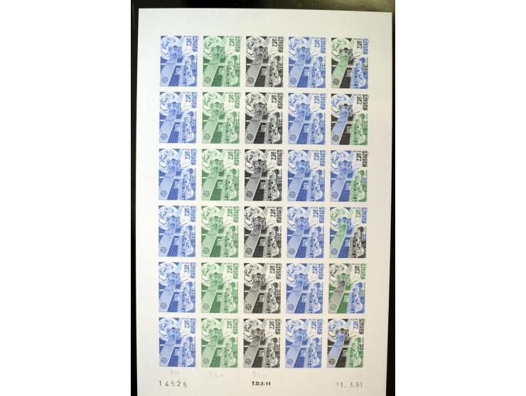 1962/91, ungezähnte Farbprobedrucke in kompletten Bogen, nur komplette CEPT-Ausgaben, postfrisch, 2 Stück mit Stempel des Pos