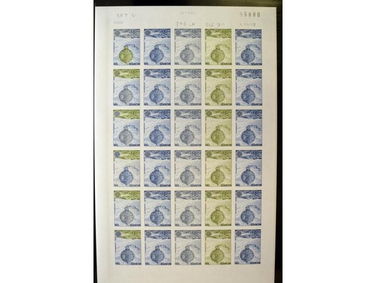1962/91, ungezähnte Farbprobedrucke in kompletten Bogen, nur komplette CEPT-Ausgaben, postfrisch, 2 Stück mit Stempel des Pos