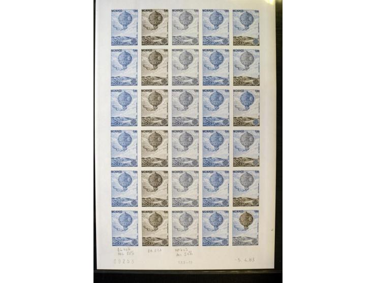 1962/91, ungezähnte Farbprobedrucke in kompletten Bogen, nur komplette CEPT-Ausgaben, postfrisch, 2 Stück mit Stempel des Pos