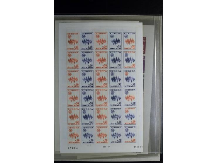 1966/73, CEPT-Ausgaben 1966-67 und 1970-73 jeweils im ungezähnten Farbprobedruck-Bogen, 1966 2 verschiedene, postfrisch, insg