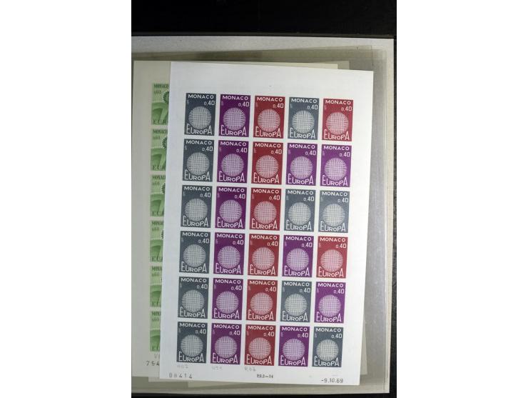1966/73, CEPT-Ausgaben 1966-67 und 1970-73 jeweils im ungezähnten Farbprobedruck-Bogen, 1966 2 verschiedene, postfrisch, insg