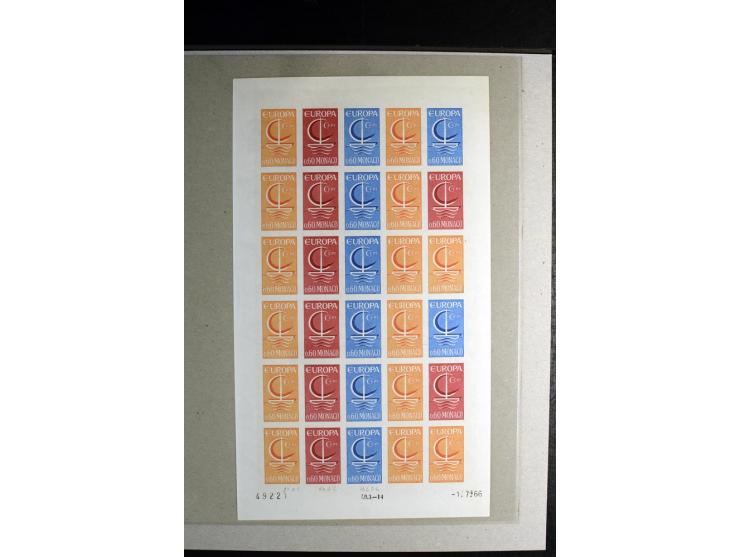 1966/73, CEPT-Ausgaben 1966-67 und 1970-73 jeweils im ungezähnten Farbprobedruck-Bogen, 1966 2 verschiedene, postfrisch, insg