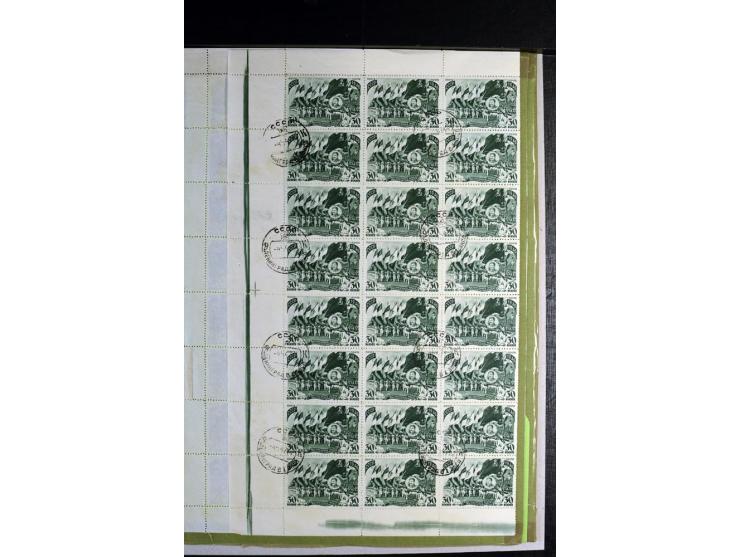 1946/49, gestempelte Partie Bogen(teile), dabei Mi.-Nr. 1288-89, 1290-91, 1295-96, 1309-10, 1311-13, 1316-170, 1327, 1343-44 