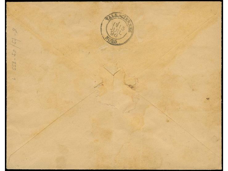 1894, ½a. on 5c. green two singles and 1a. on 10c. on lilac as block of four tied by cds. "ZANAZIBAR 21 JUIN 96" to registere