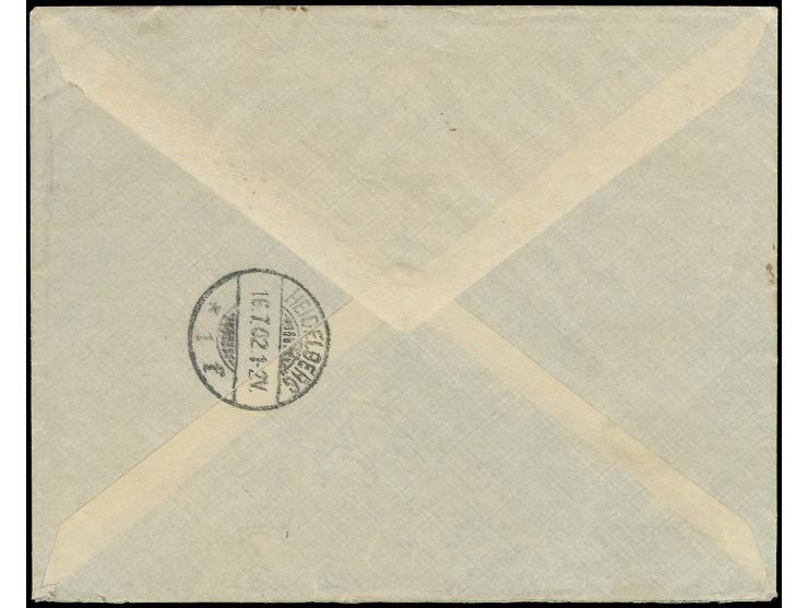 1897, ½a. on 5c. green, two singles and 4a on 40.c on chamois tied by cds. "ZANZIBAR 26 JUIN 02" to registered letter to Heid