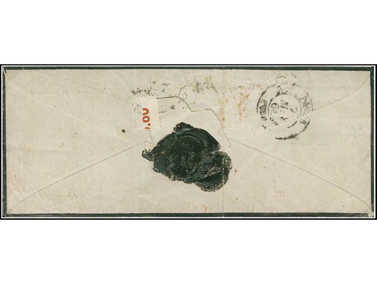 1862/68, second Athens printing 1 l., 2 l., 5 l., 20 l. and 2 copies 80 l., tied by numeral "2" to small mourning cover from 