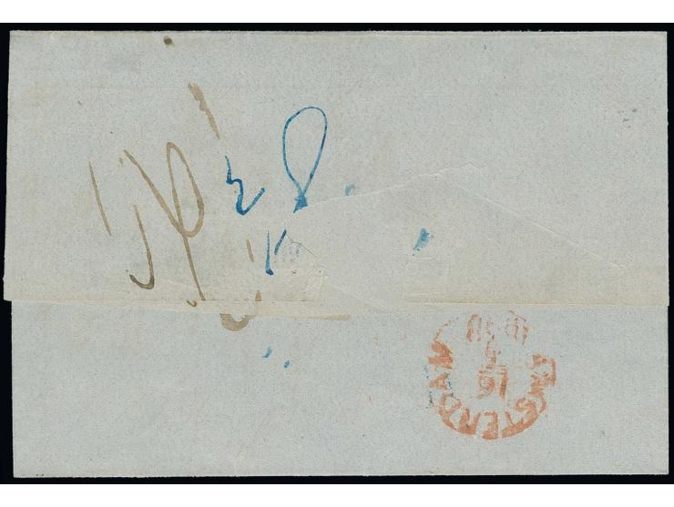 1858, entire letter from "PATRAS 26 APR 58" to Amsterdam, showing boxed German tax stamp "8¼" (sgr.) for the conveyance from 
