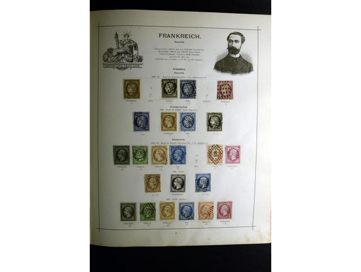 1840/90, ungebrauchte und gestempelte reichhaltige Sammlung mit vielen guten Werten und Sätzen, besonders bei Europa, aber au