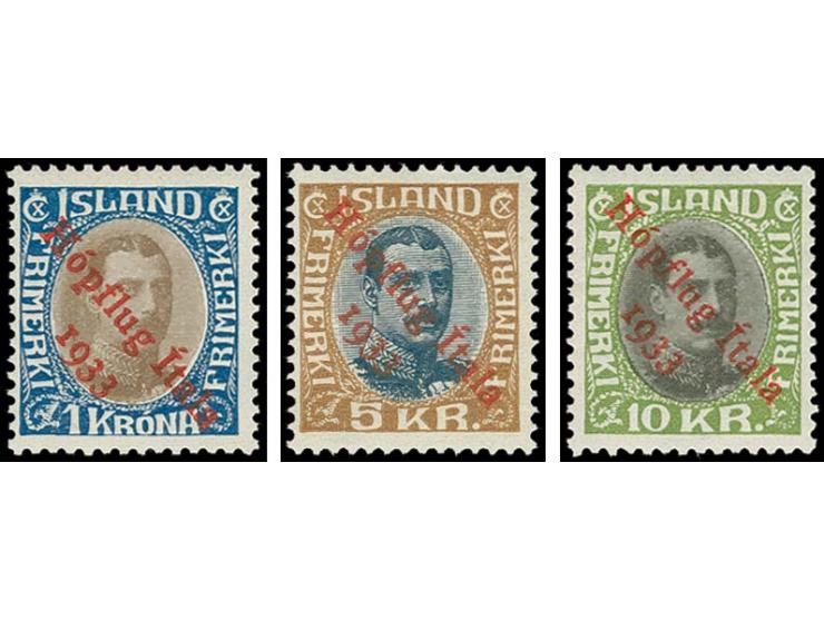 1933, Hopflug 1-10 kr., unused, fine, 5 kr. and 10 kr. signed Bloch and certificates APS