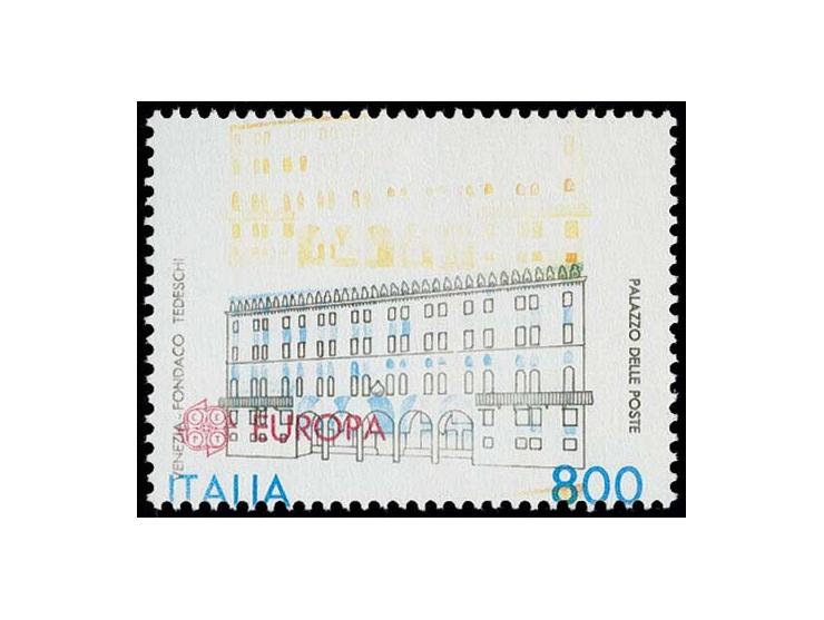 1990, CEPT 800 l., 2 copies with heavily shifted colours and 1991, 800 l., 5 copies with missing yellow colour and partly oth