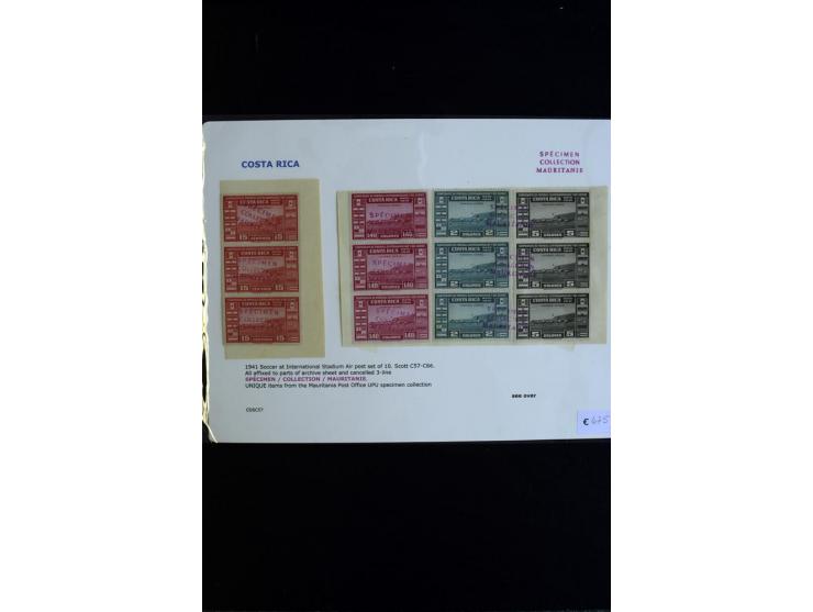 SPORT: 1938/41, SPECIMEN COLLECTION MAURITANIE, Costa Rica Mi.-Nr. 258-67, Ecuador Nr. 408-17 und Sowjetunion Nr. 753-57, in 