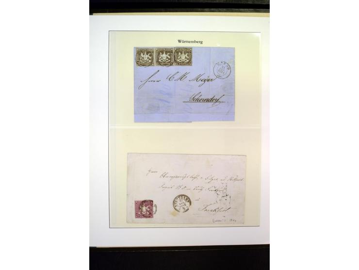 1850/67 (ca.), ungewöhnliche, aber hochinteressante Sammlung von 37 Marken (teils auf Briefstück) und 38 frankierten Ganzstüc