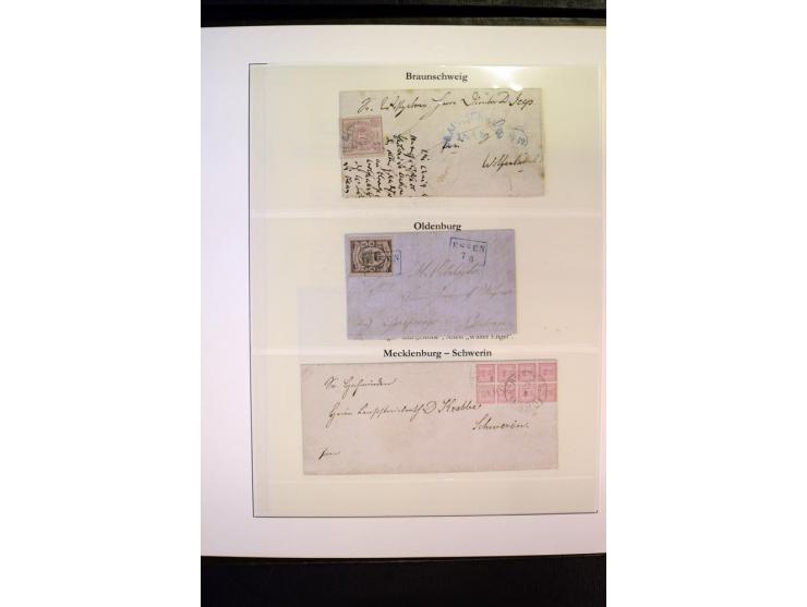 1850/67 (ca.), ungewöhnliche, aber hochinteressante Sammlung von 37 Marken (teils auf Briefstück) und 38 frankierten Ganzstüc