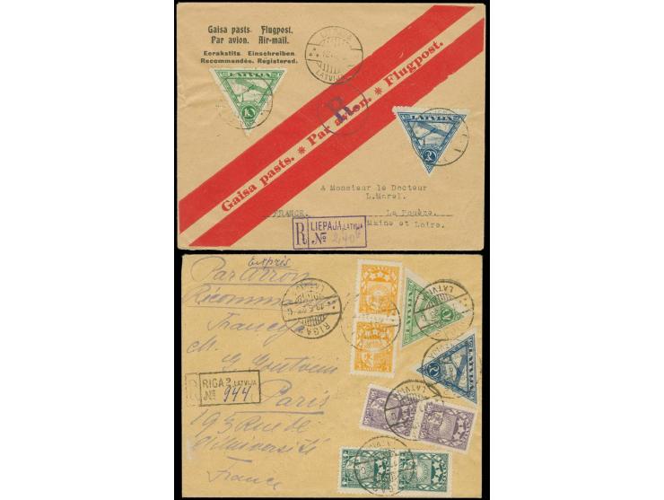 1921, Airmail 10-20 r. perforated and imperforated with additional franking on two registered covers, fine
