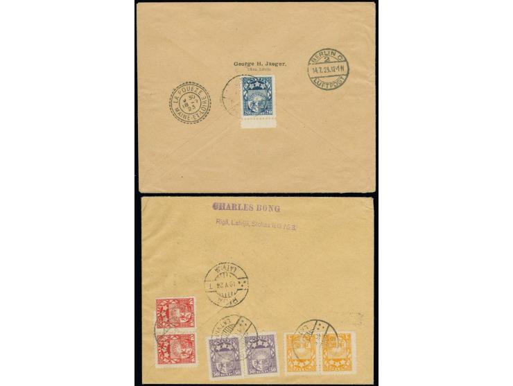 1921, Airmail 10-20 r. perforated and imperforated with additional franking on two registered covers, fine