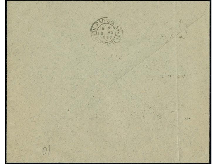 1922, Airmail 1-5a. tied by cds. "KAUNAS 16 VII 22" to first day cover to Paris, vertical fold, otherwise fine
