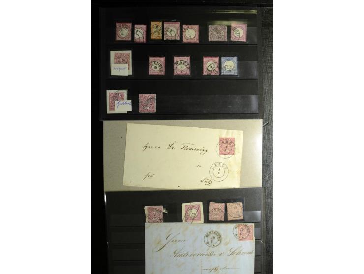 1868/71, überwiegend gestempelte Partie mit etlichen Briefen, Karten und Ganzsachen, dabei nachverwendete Stempel, Reco, Bunt