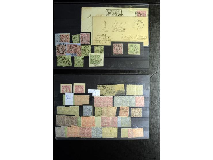 1868/71, überwiegend gestempelte Partie mit etlichen Briefen, Karten und Ganzsachen, dabei nachverwendete Stempel, Reco, Bunt