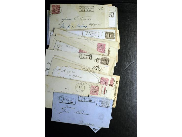 1868/71, überwiegend gestempelte Partie mit etlichen Briefen, Karten und Ganzsachen, dabei nachverwendete Stempel, Reco, Bunt
