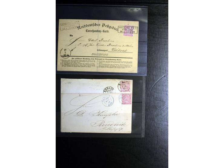 1868/71, überwiegend gestempelte Partie mit etlichen Briefen, Karten und Ganzsachen, dabei nachverwendete Stempel, Reco, Bunt