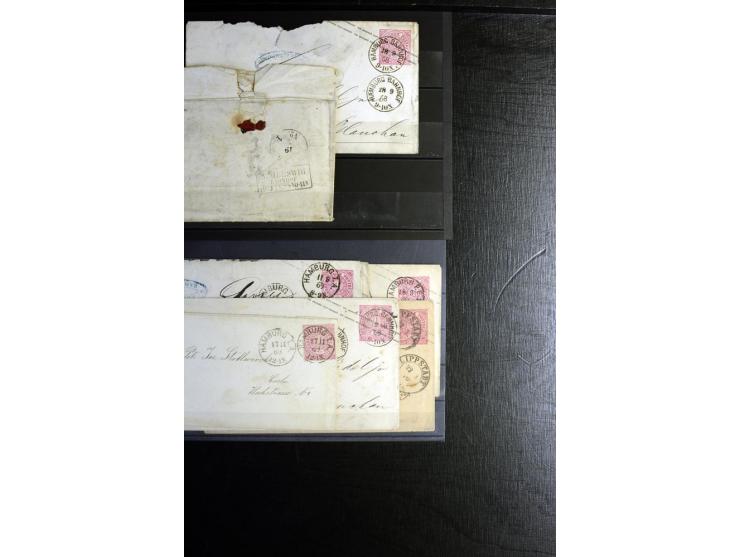 1868/71, überwiegend gestempelte Partie mit etlichen Briefen, Karten und Ganzsachen, dabei nachverwendete Stempel, Reco, Bunt
