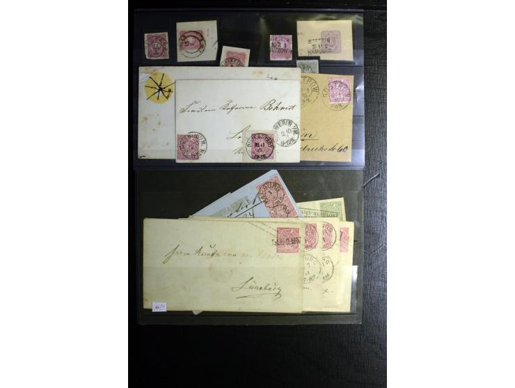 1868/71, überwiegend gestempelte Partie mit etlichen Briefen, Karten und Ganzsachen, dabei nachverwendete Stempel, Reco, Bunt