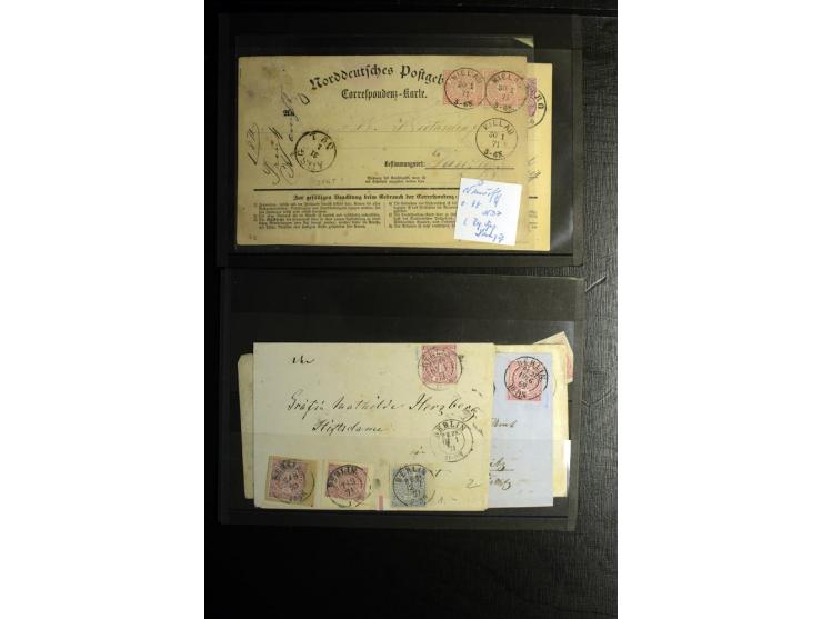 1868/71, überwiegend gestempelte Partie mit etlichen Briefen, Karten und Ganzsachen, dabei nachverwendete Stempel, Reco, Bunt