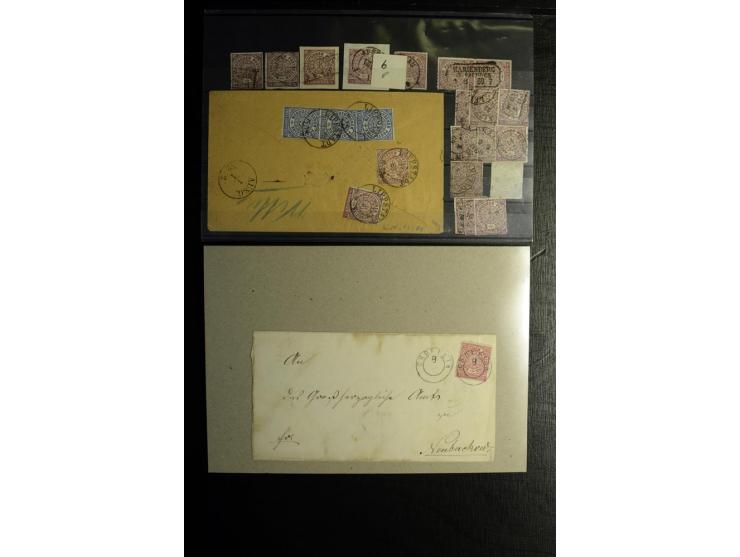 1868/71, überwiegend gestempelte Partie mit etlichen Briefen, Karten und Ganzsachen, dabei nachverwendete Stempel, Reco, Bunt