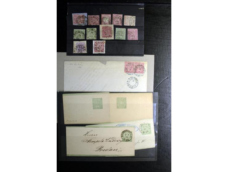 1868/71, überwiegend gestempelte Partie mit etlichen Briefen, Karten und Ganzsachen, dabei nachverwendete Stempel, Reco, Bunt