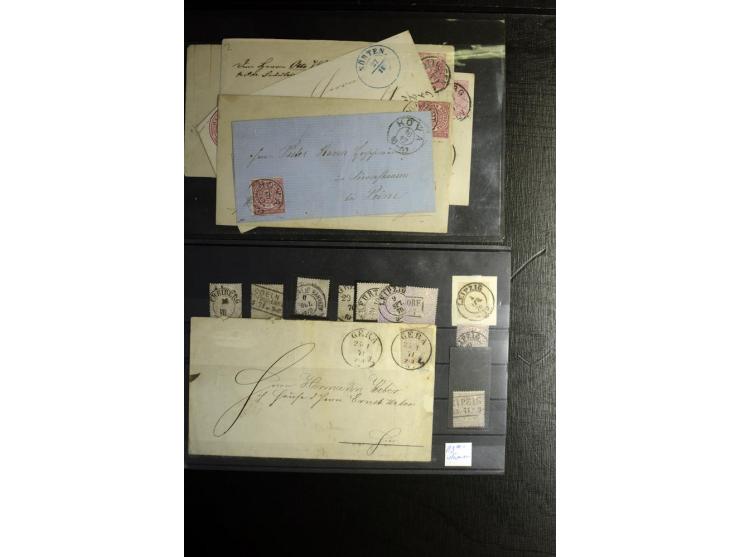 1868/71, überwiegend gestempelte Partie mit etlichen Briefen, Karten und Ganzsachen, dabei nachverwendete Stempel, Reco, Bunt