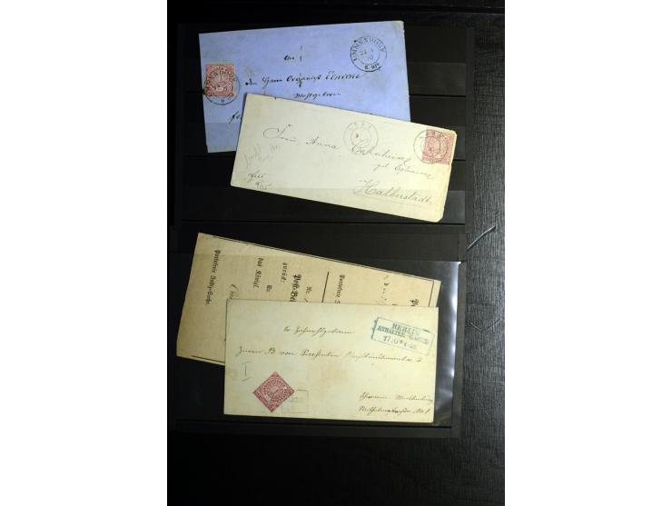 1868/71, überwiegend gestempelte Partie mit etlichen Briefen, Karten und Ganzsachen, dabei nachverwendete Stempel, Reco, Bunt