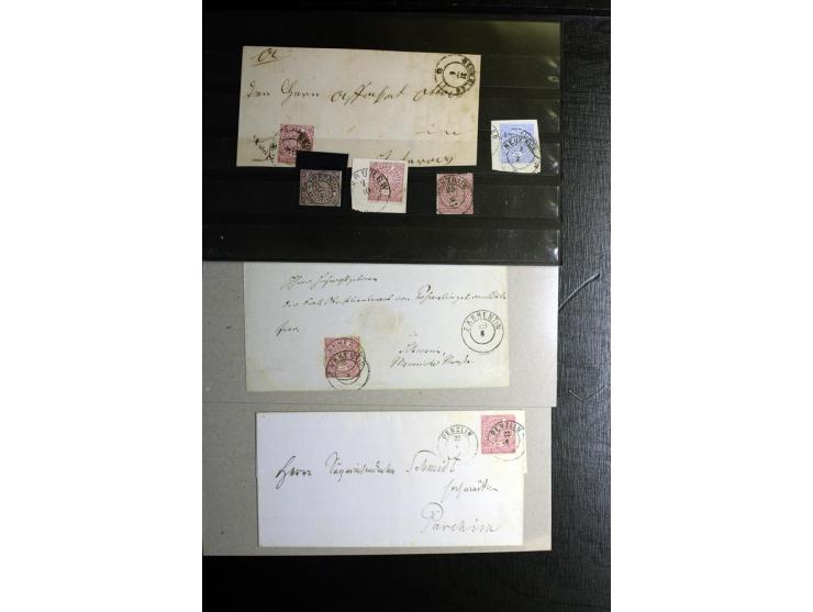 1868/71, überwiegend gestempelte Partie mit etlichen Briefen, Karten und Ganzsachen, dabei nachverwendete Stempel, Reco, Bunt