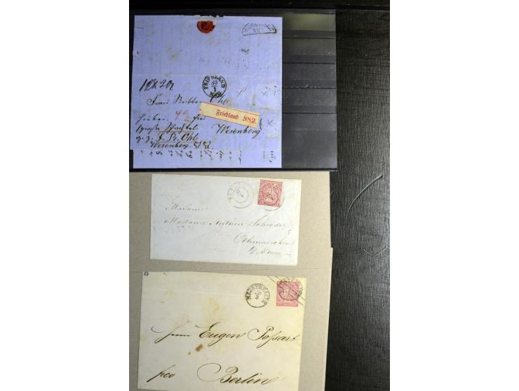 1868/71, überwiegend gestempelte Partie mit etlichen Briefen, Karten und Ganzsachen, dabei nachverwendete Stempel, Reco, Bunt