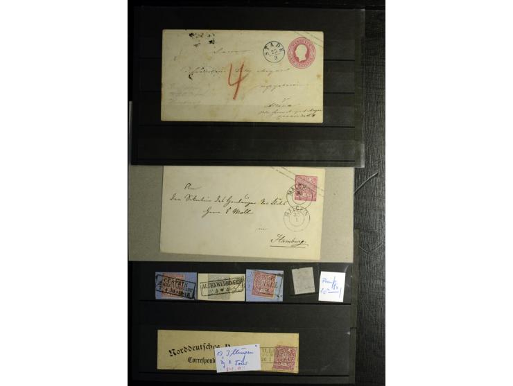 1868/71, überwiegend gestempelte Partie mit etlichen Briefen, Karten und Ganzsachen, dabei nachverwendete Stempel, Reco, Bunt