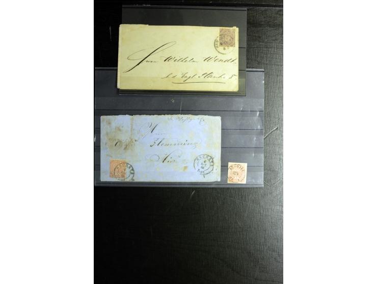 1868/71, überwiegend gestempelte Partie mit etlichen Briefen, Karten und Ganzsachen, dabei nachverwendete Stempel, Reco, Bunt