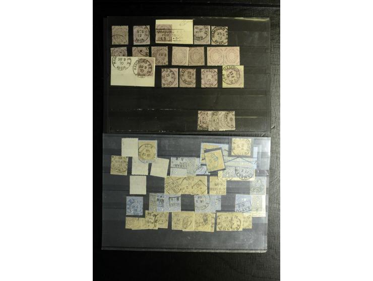 1868/71, überwiegend gestempelte Partie mit etlichen Briefen, Karten und Ganzsachen, dabei nachverwendete Stempel, Reco, Bunt