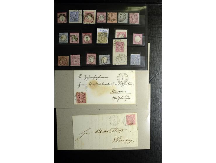 1868/71, überwiegend gestempelte Partie mit etlichen Briefen, Karten und Ganzsachen, dabei nachverwendete Stempel, Reco, Bunt