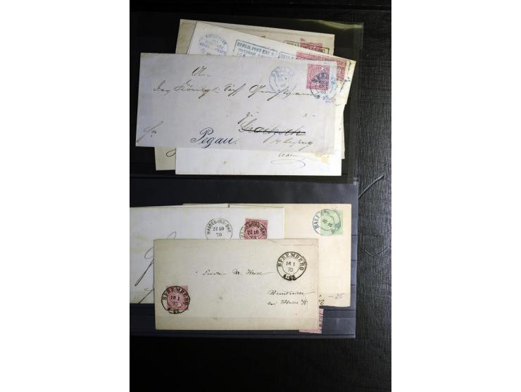 1868/71, überwiegend gestempelte Partie mit etlichen Briefen, Karten und Ganzsachen, dabei nachverwendete Stempel, Reco, Bunt