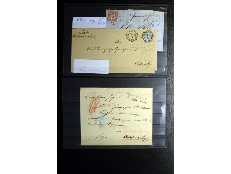 1868/71, überwiegend gestempelte Partie mit etlichen Briefen, Karten und Ganzsachen, dabei nachverwendete Stempel, Reco, Bunt