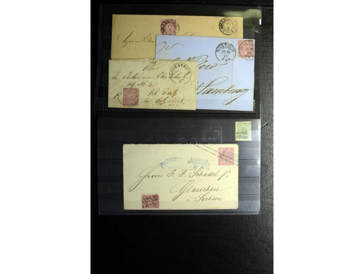 1868/71, überwiegend gestempelte Partie mit etlichen Briefen, Karten und Ganzsachen, dabei nachverwendete Stempel, Reco, Bunt
