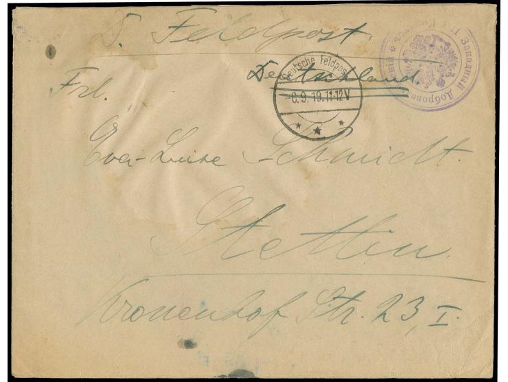 II. West Voluntary Corps, blue cachet on front and reverse of cover to Stettin with adjacent cds. "Deutsche Feldpost 6.9.19",