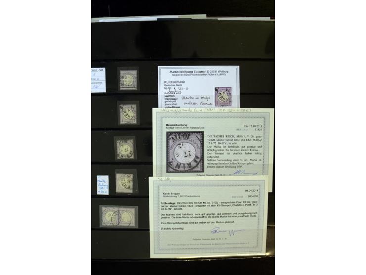 1872/74, Brustschilde-Spezialsammlung, überwiegend gestempelt, mit über 200 Einzelmarken/Briefstücken und ca. 42 Briefen/Kart